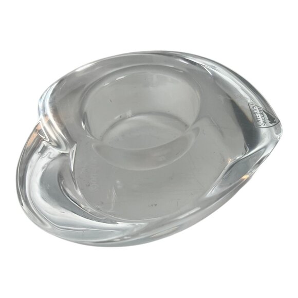 Orrefors Slanted Heart Crystal Votive Candle Holder Sweden Clear Glass Decor - Picture 3 of 7